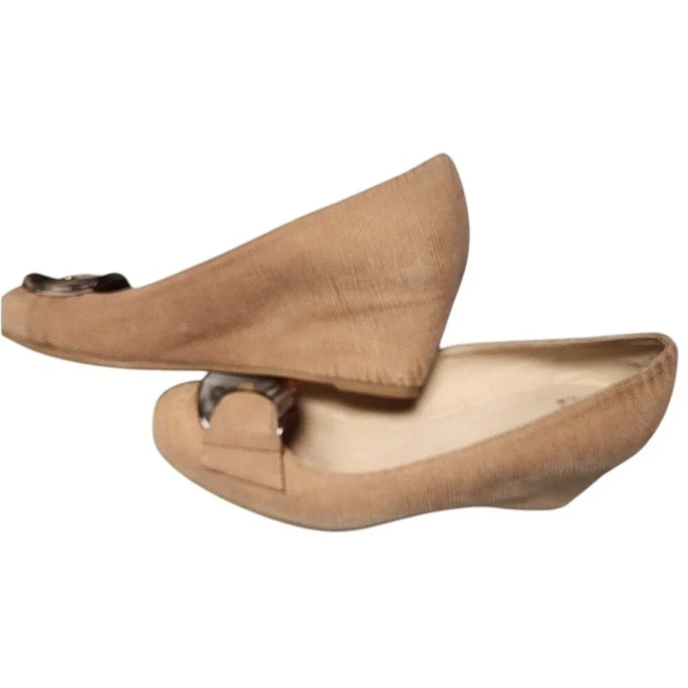Stuart Weitzman 'Bucalina' Wedge Pumps Size 9.5 Lizard-Embossed Leather Beige